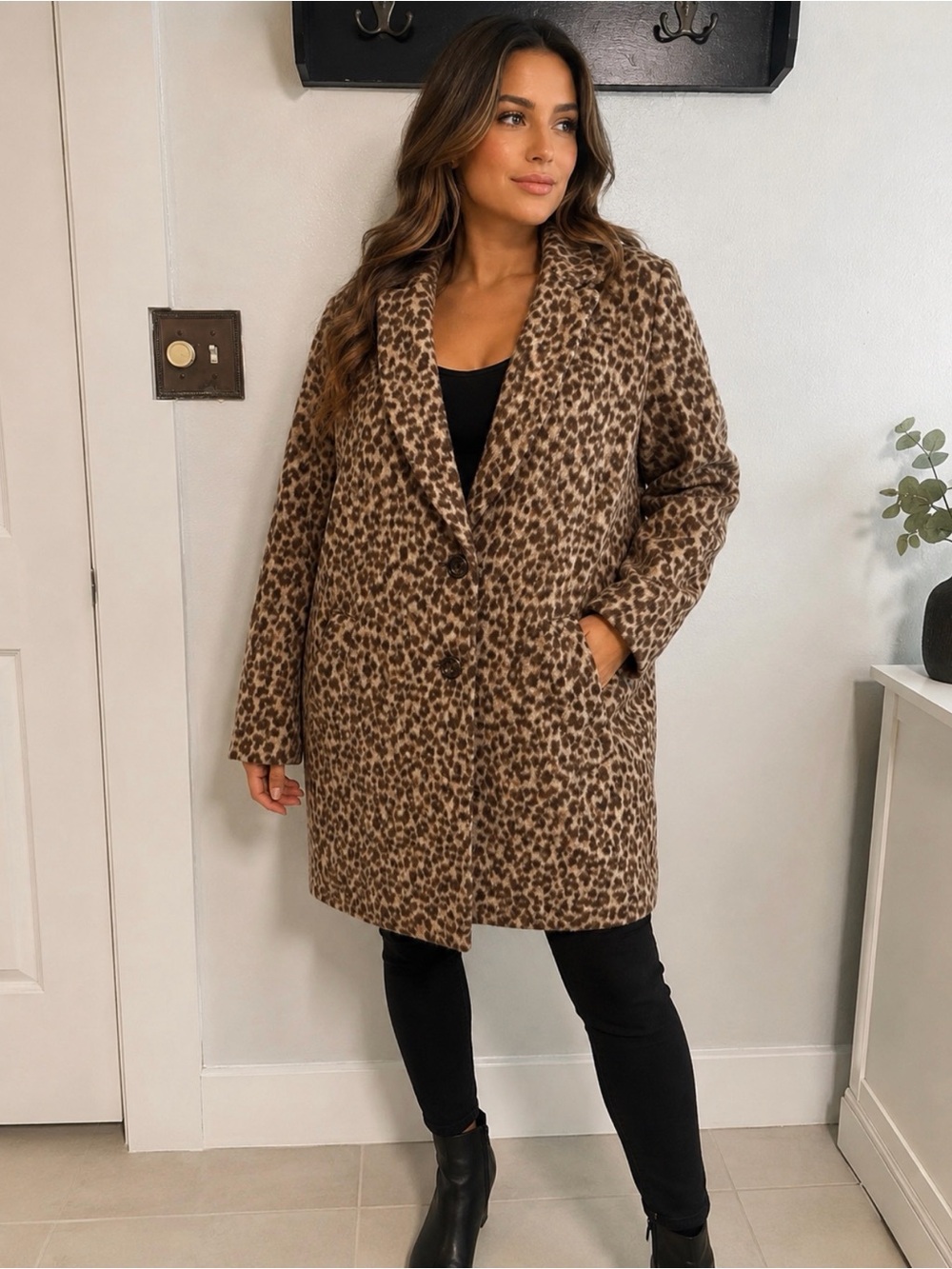 Ann Taylor Leopard Print Pea Coat - Brown